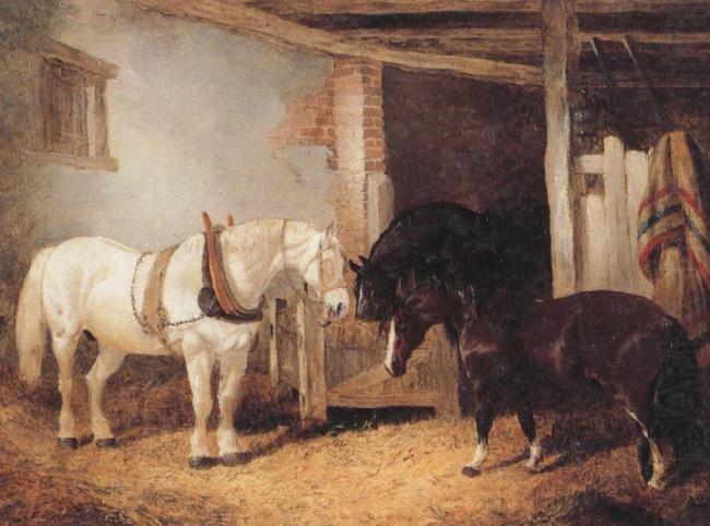 Three Horses in A stable,Feeding From a Manger, John Frederick Herring